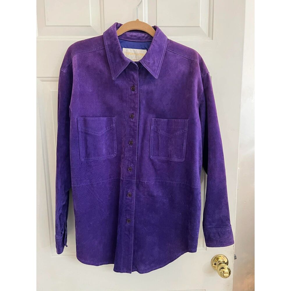 Vintage Margaret Godfrey 100% Leather Suede Jacket Button Up Royal Purple M